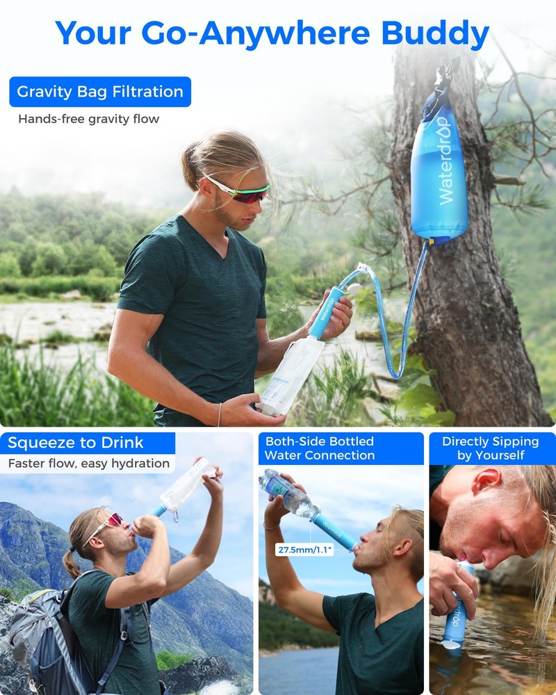 Waterdrop Gravity Water Filter Straw Camping Filtration System Purifier Adventur