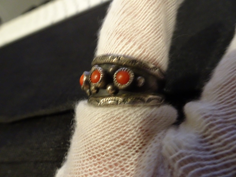 # 758-NATIVE STERLING SILVER 4 STONE RING -SIZE 9---MA OR MR NOT SURE