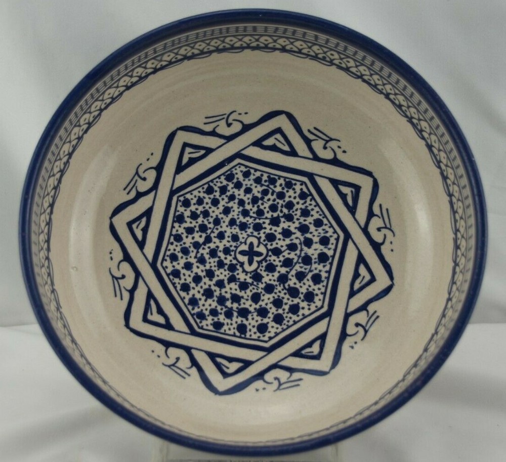Middle Eastern Pottery Bowl Blue Signed FFE