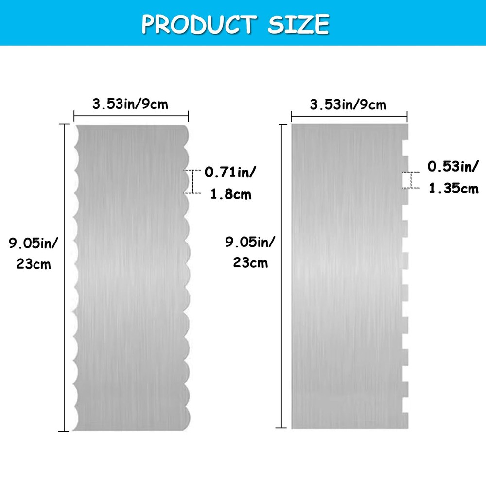 9 Inch Stainless Steel Cake Scraper Cake Decorating Tools Sided Patterned Edg...