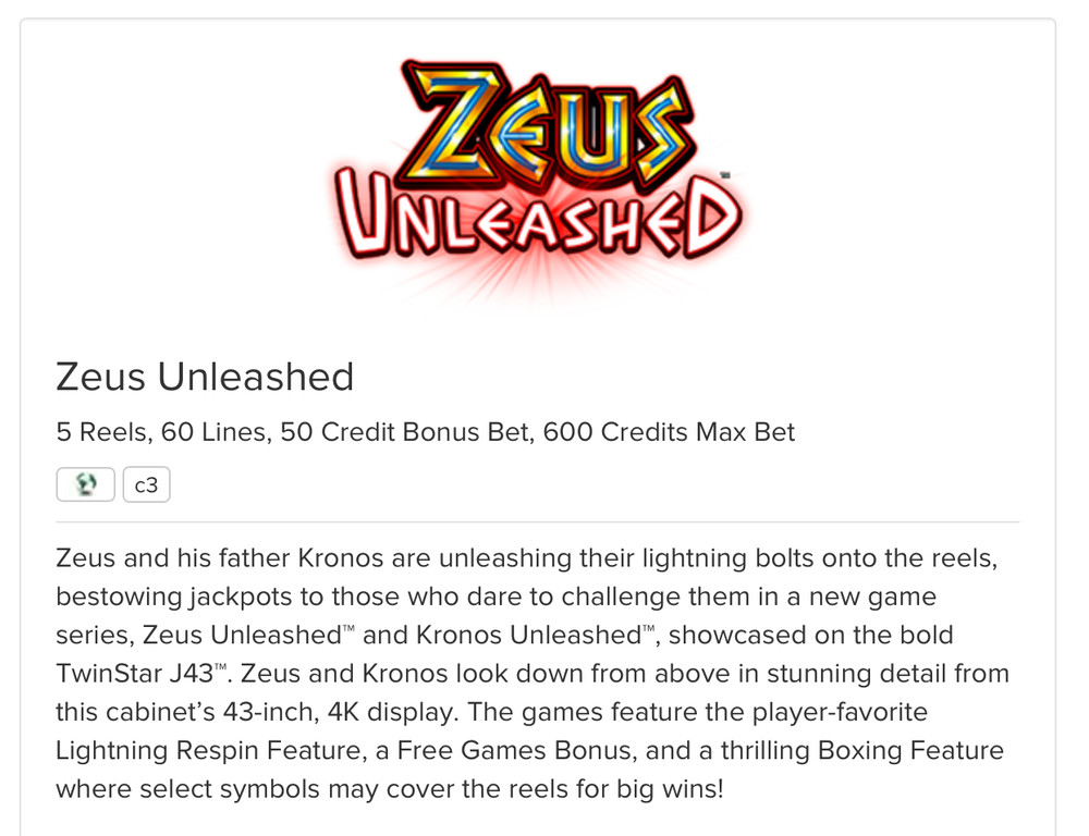 Zeus Unleashed - SG Light & Wonder  - J43 - Slot Software
