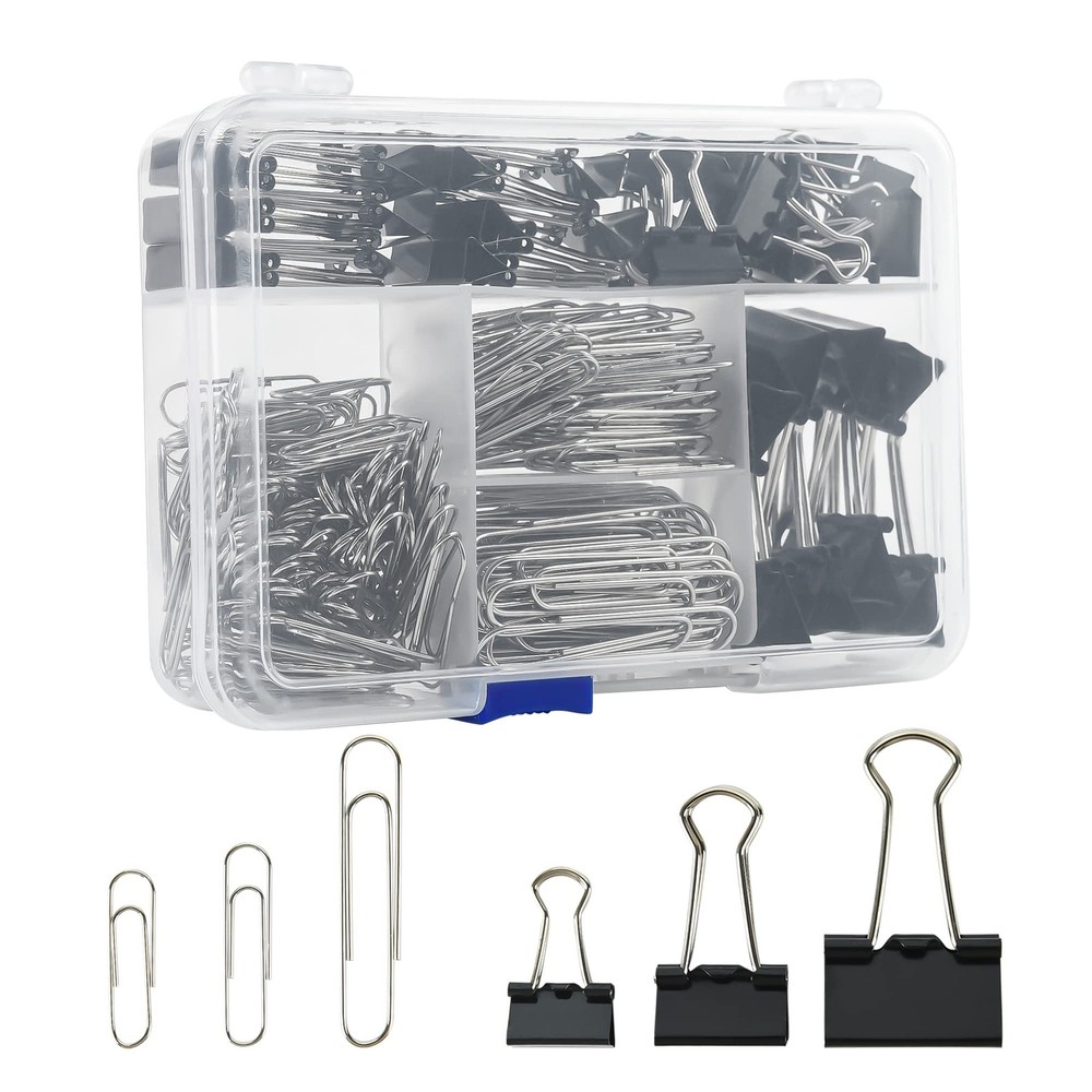 Assorted Size Binder Clips & Jumbo Paper Clips Set - 340pcs Black, Large for ...