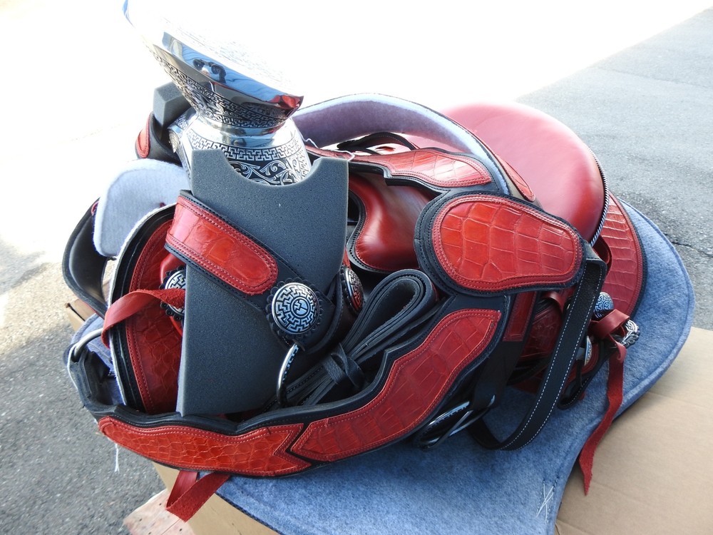 Alpha Cimarron Red Saddle Show Saddle FANCY Red/Black