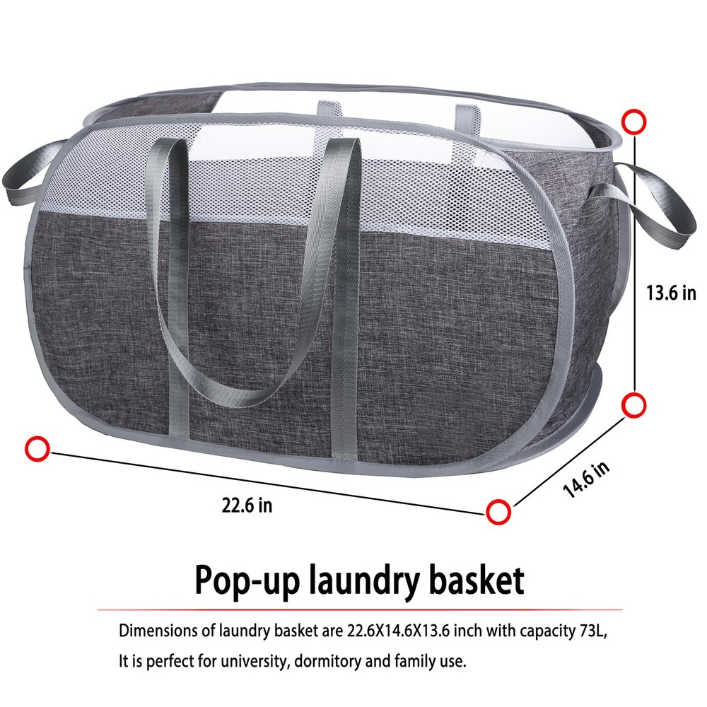Pop-Up Laundry Basket，collapsible Mesh Laundry Hamper– With Extended Shoulder...