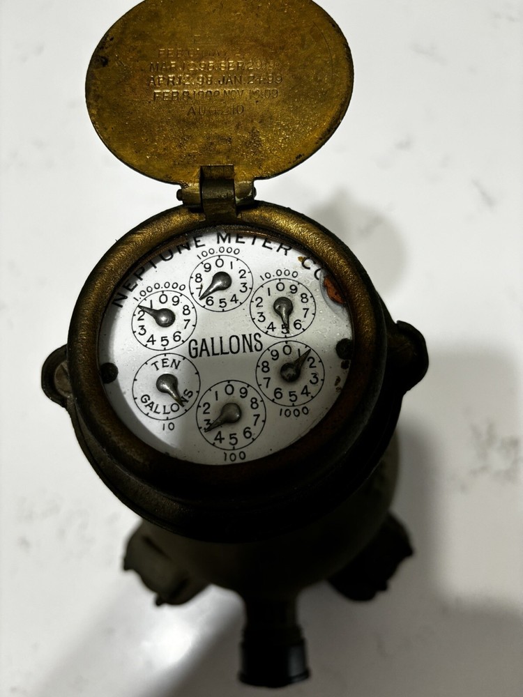 Vintage Brass Water Meter Neptune Trident Complete