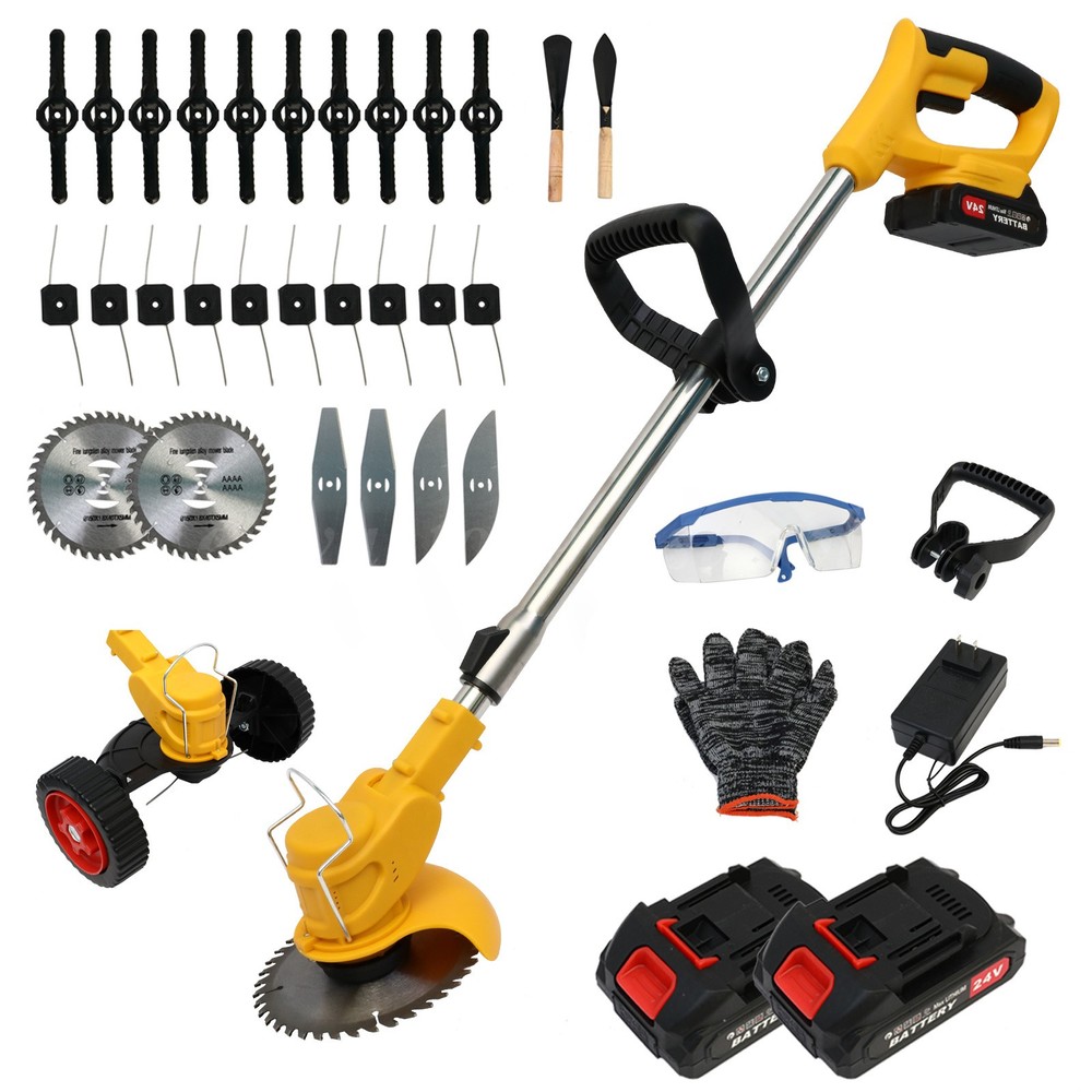 2 Battery Electric Cordless Grass String Trimmer Lawn Edger Weed Wacker Cutter
