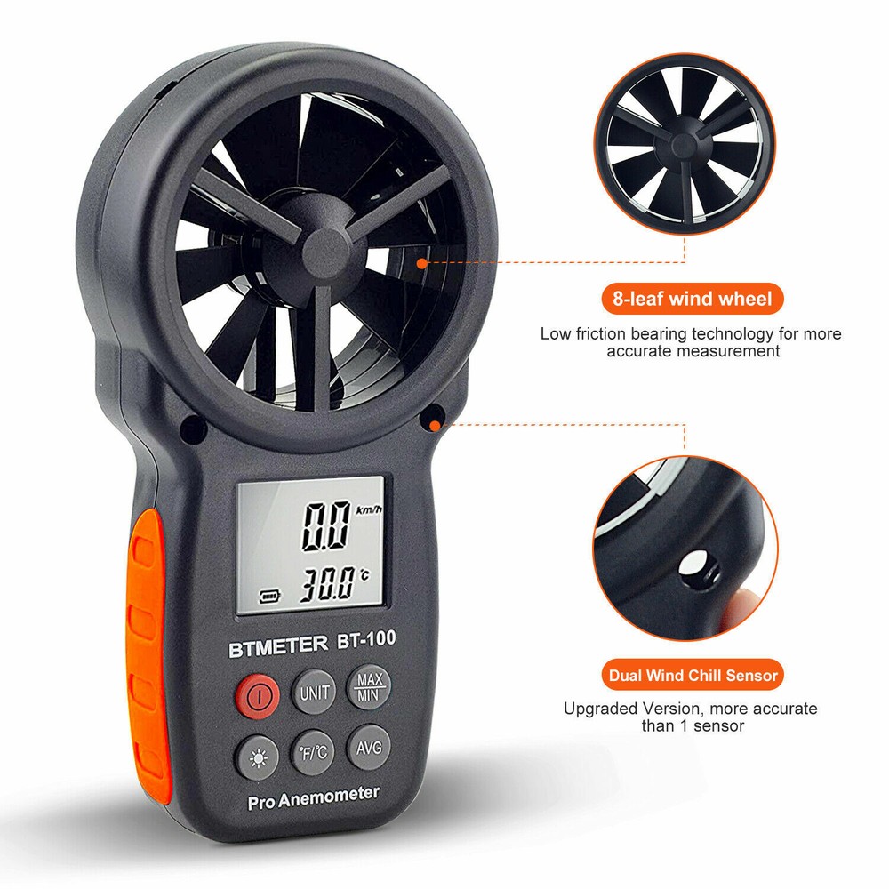 6.5" BT-100-APP Wind Speed Meter Anemometer Handheld Digital Air Flow Velometer