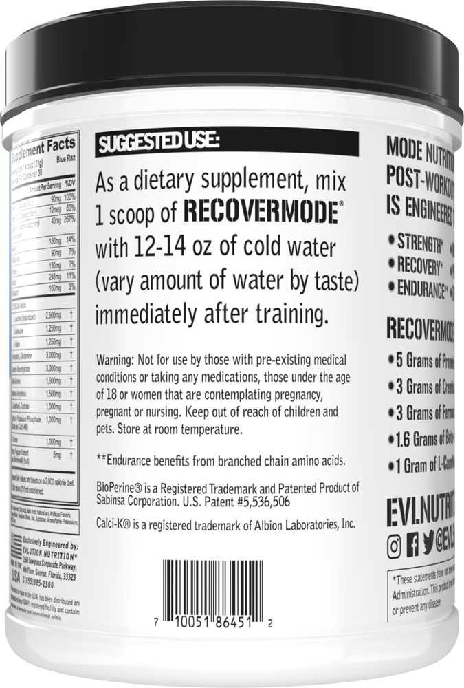 Evlution Nutrition Recover Mode - Complete Post Workout & Hydration - 30 Serving