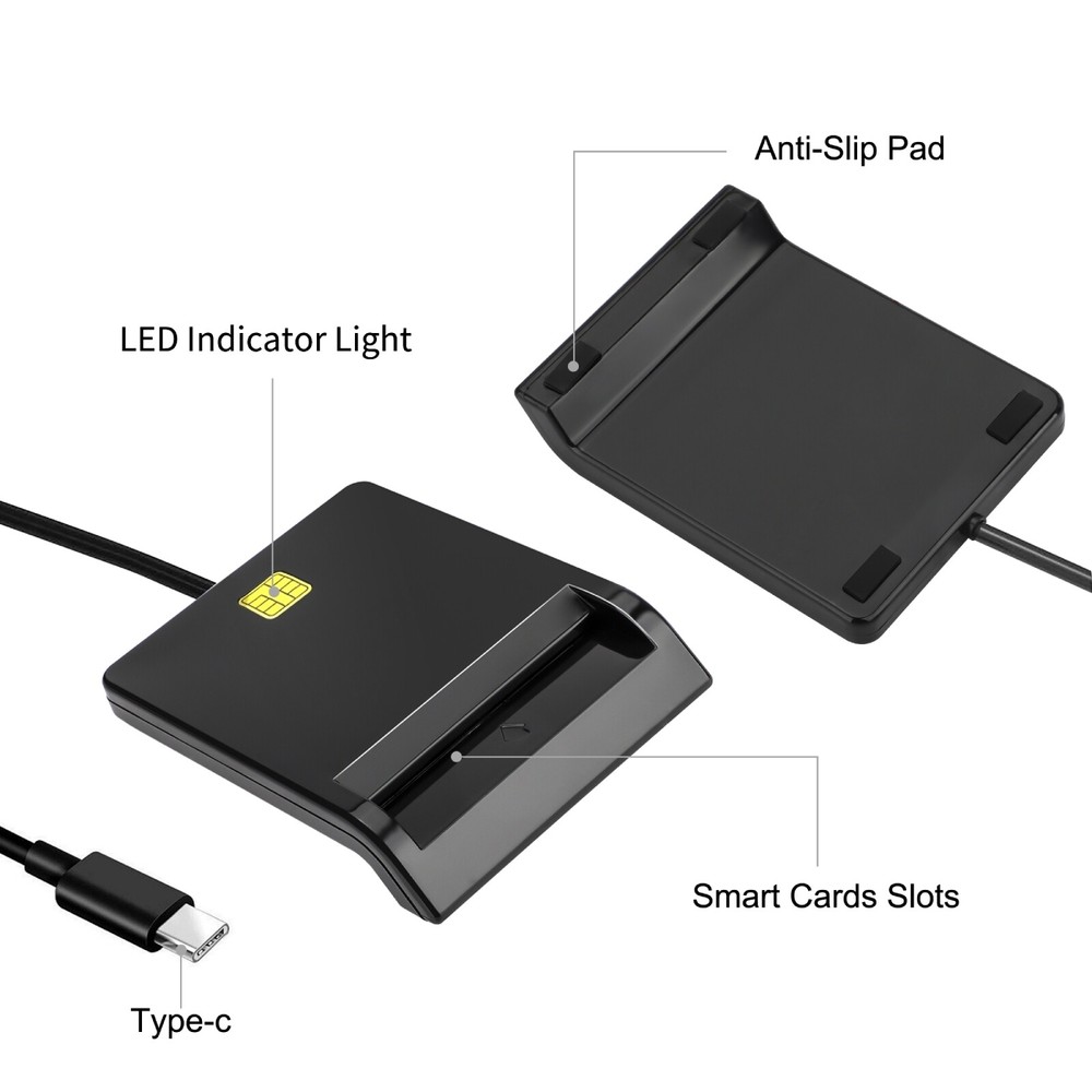 Type C Smart CAC Card Reader, DOD Military USB Common Access, for Windows Mac OS