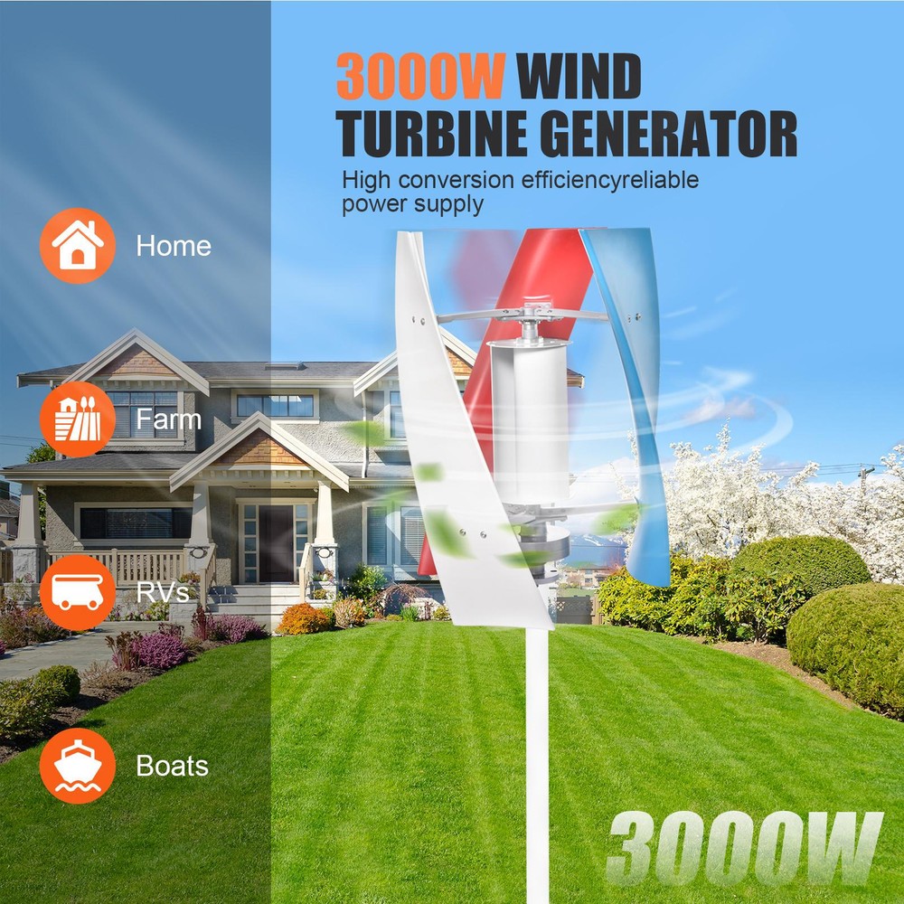 3000W 24V Vertical Axis Wind Turbine Generator W/ Controller Wind Power New
