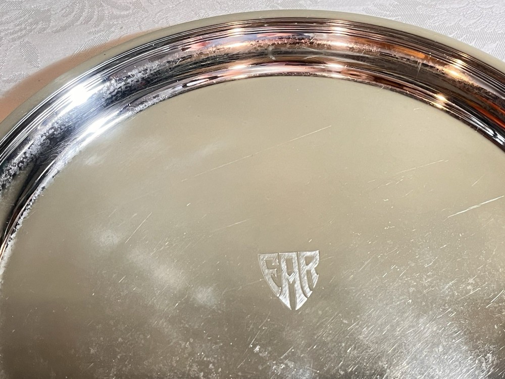 La Pierre Solid Sterling Silver Round Tray 549 Grams. 11" Diameter W/Monograms