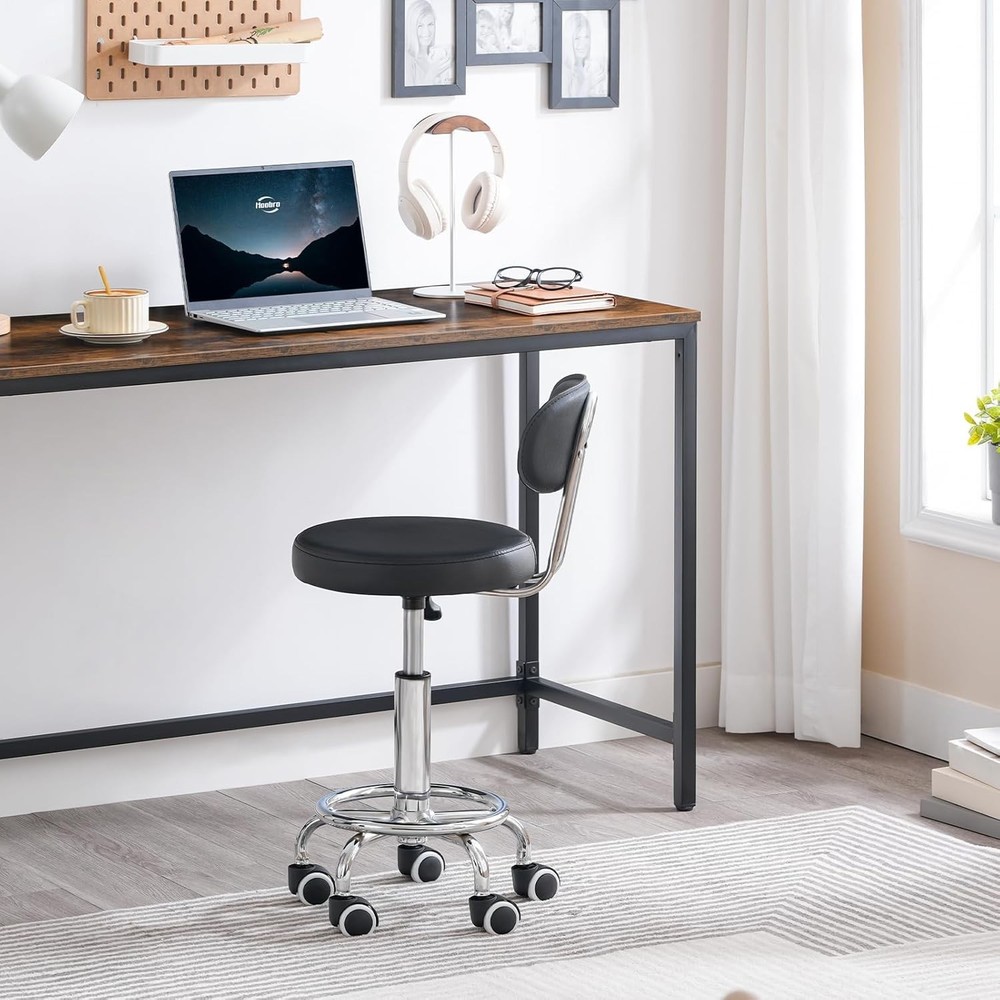 Height Adjustable Rolling Stool 360° Rotating Drafting Chair Multi-Purpose Black