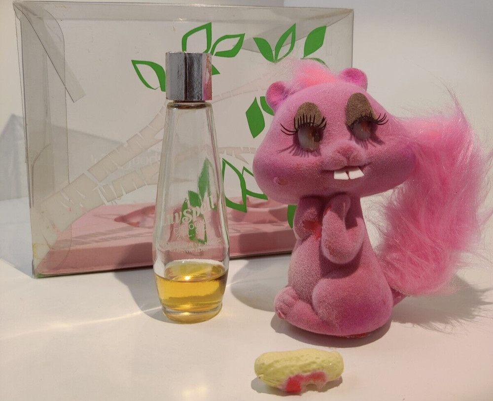 VTG NUTS ABOUT YOU! LUV SPELL COLOGNE CUTE FLOCKED LONG EYE LASHED SQUIRREL