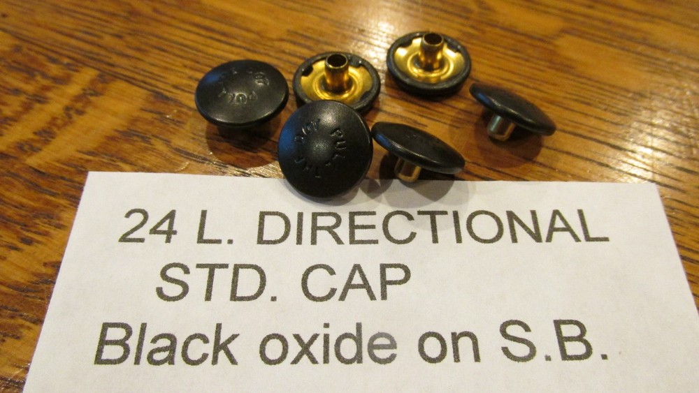 DIRECTIONAL SNAP CAPS Black over Brass 6 pcs. Pull the Dot leather snaps Blk.