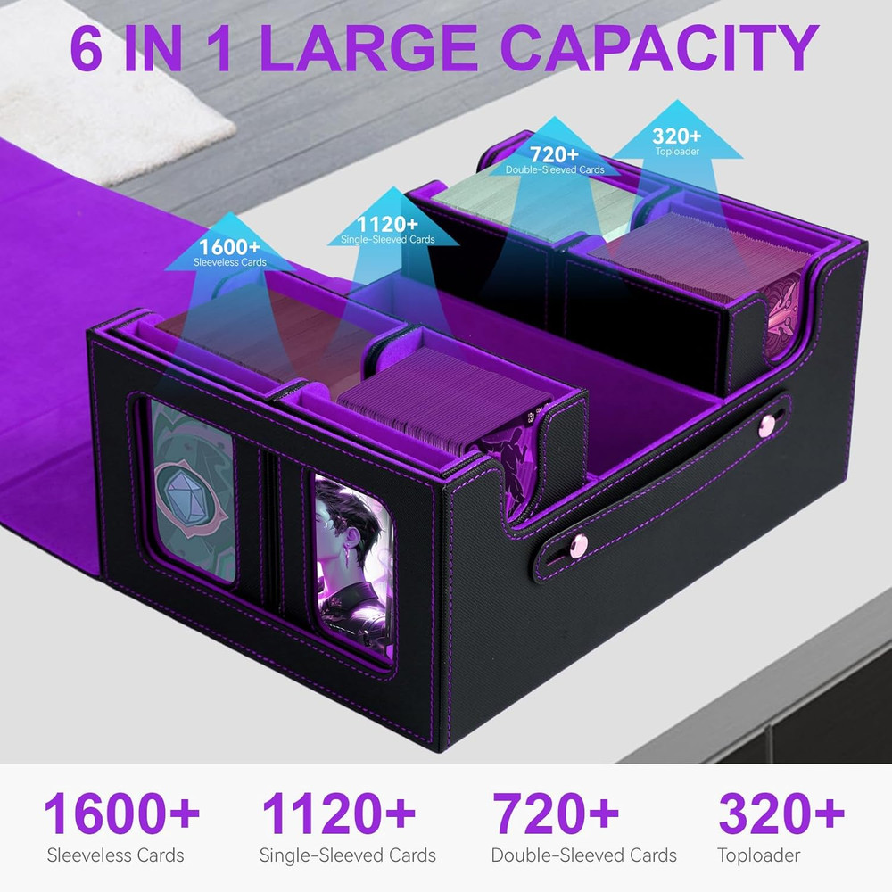 Trading Card Storage Box with Commander Display - 6 in 1 Card Storage Deck Case,