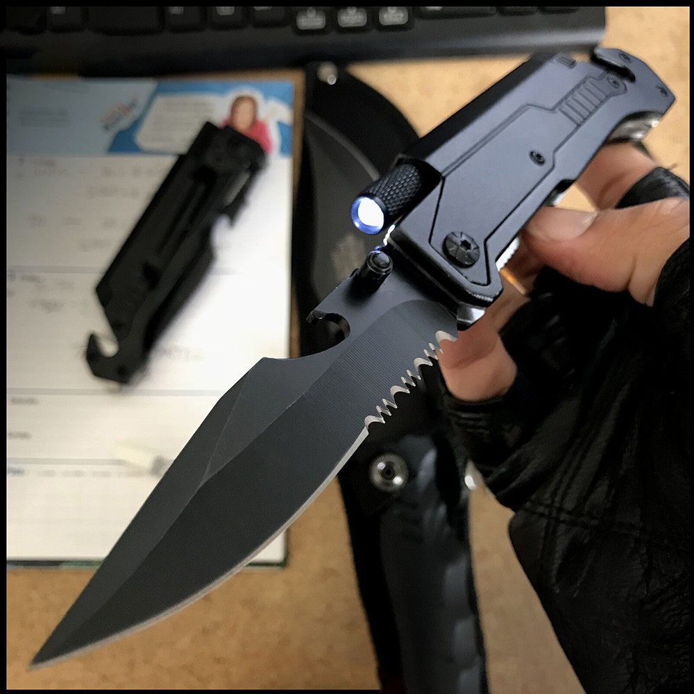 Black EDC Assisted LED Multifunction Open Pocket Knife Survival MULTI TOOL Gift