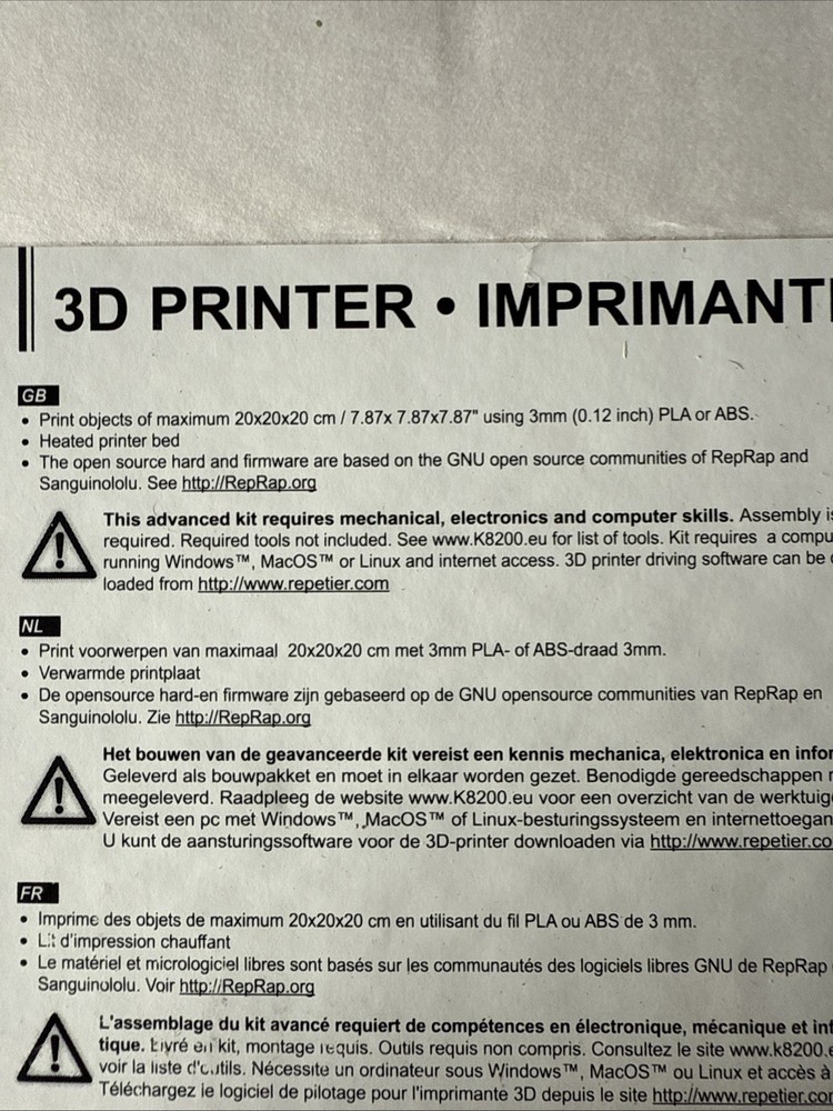 Velleman K8200 3D Printer Kit Complete