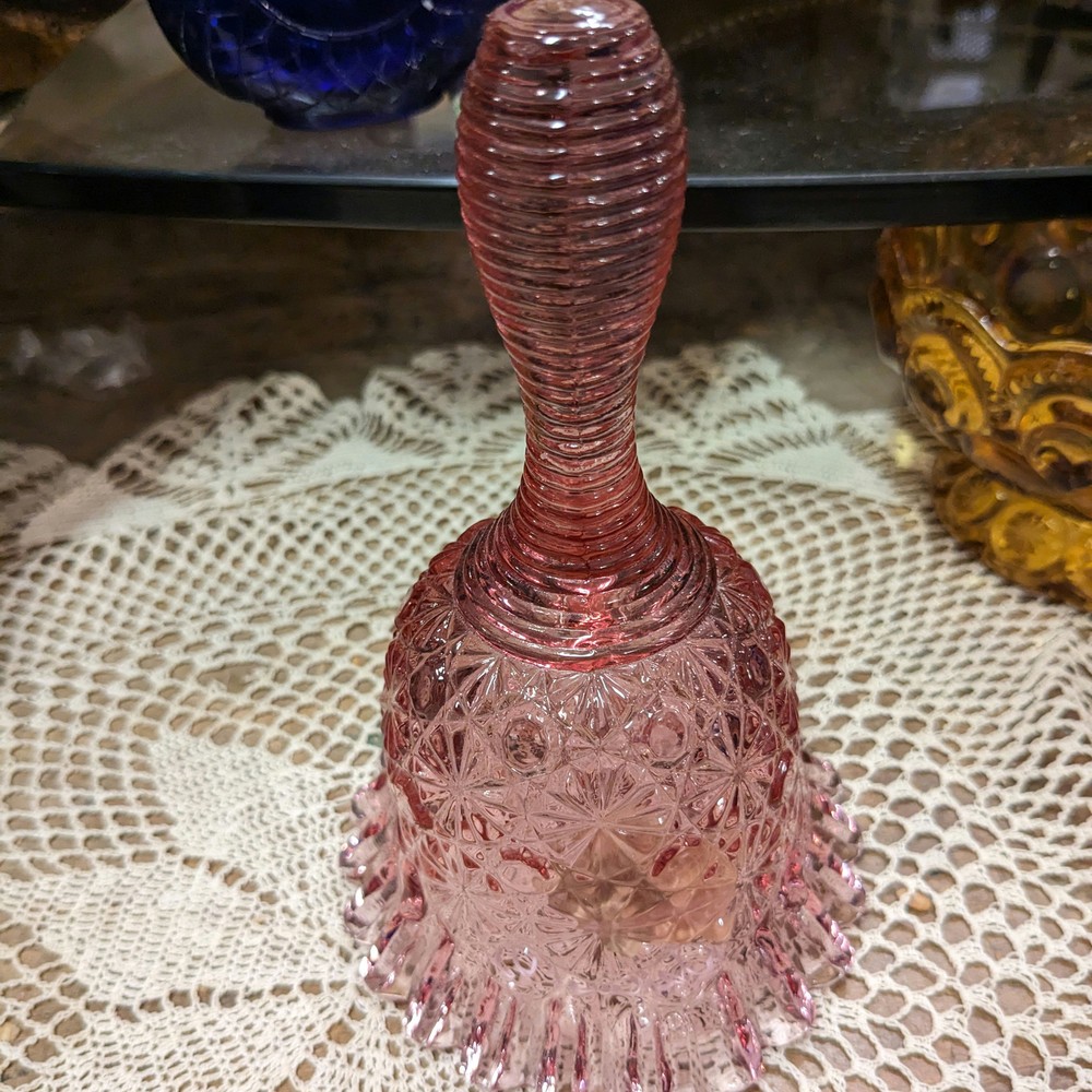Vintage Fenton 6" Daisy Button Pattern Pink Bell w/Ruffled Bottom
