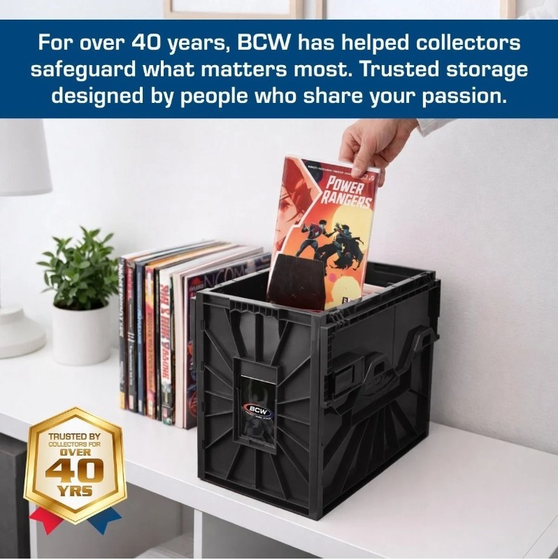 BCW Stackable Short Comic Book Bin for 150 Comics with Locking Lids - Black