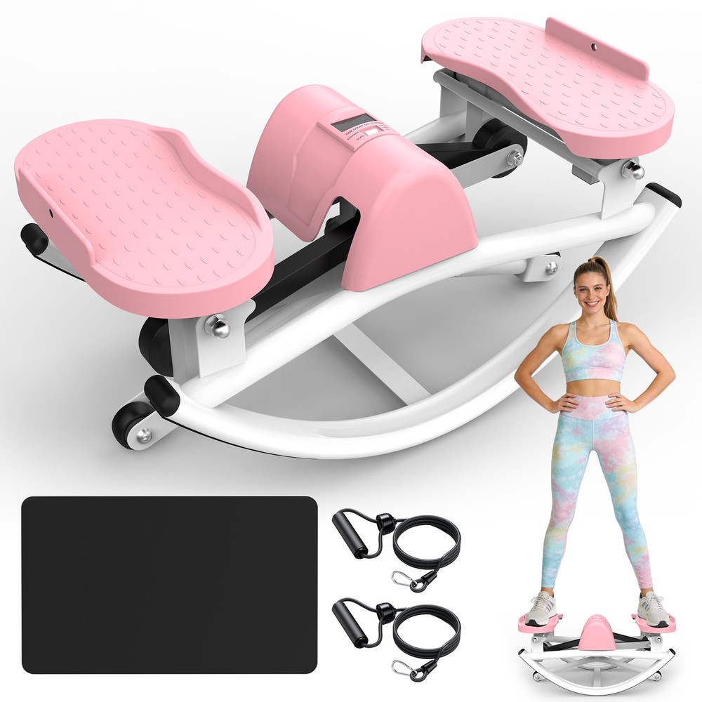 Lateral Stepper for Exercise-Rocking Stepper Machine with Resistance Bands Pink