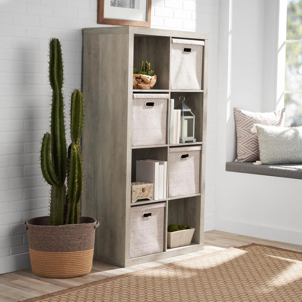 Large 8-Cube Open Storage Organizer Shelves Bookcase, Easy Assembly, Rustic Gray