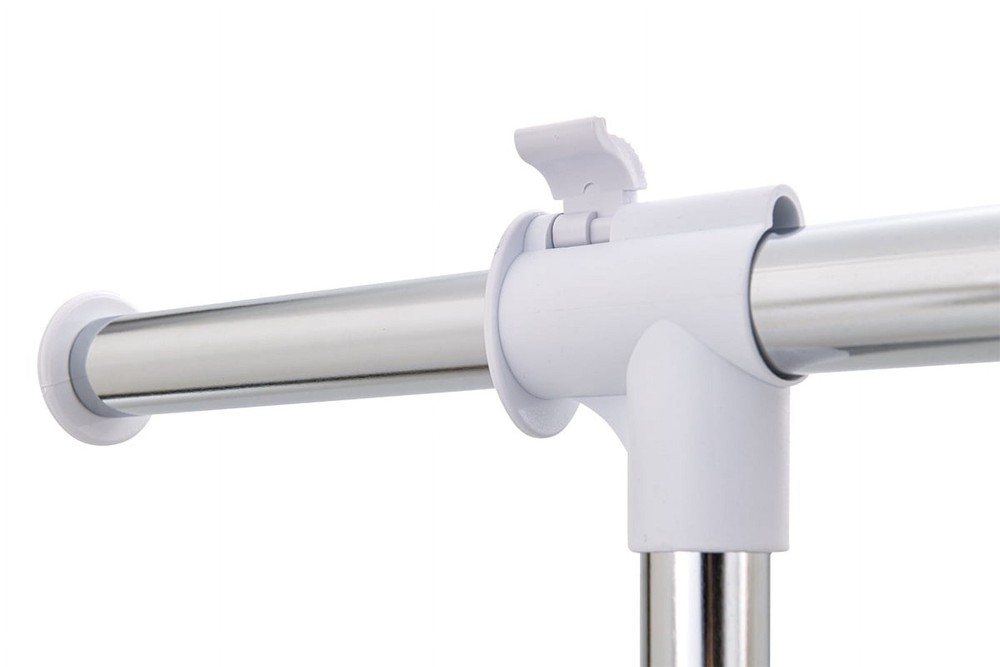 Mainstass Adjustable Metal Rolling Garment Clothes Rack, Chrome & White