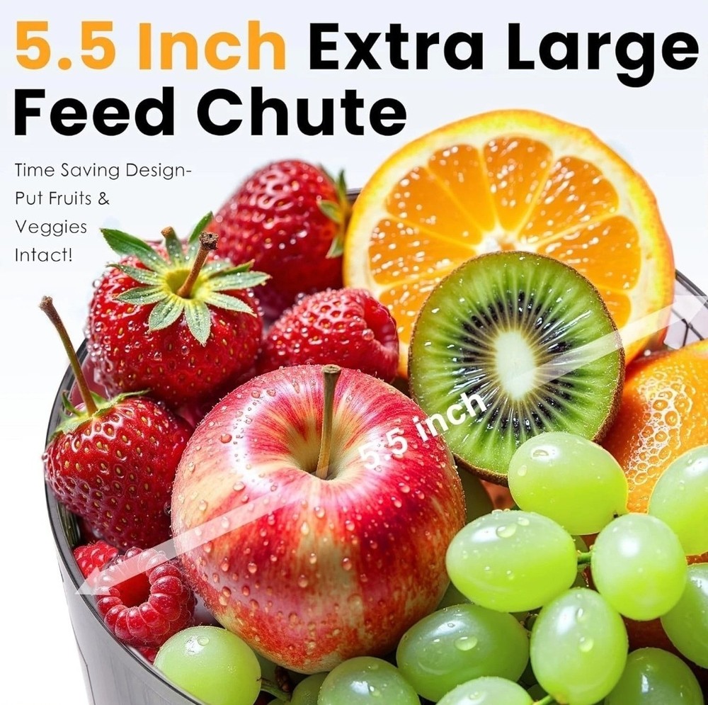 Cold Press 5.5" Wide Feed Chute Masticating Juicer Extractor