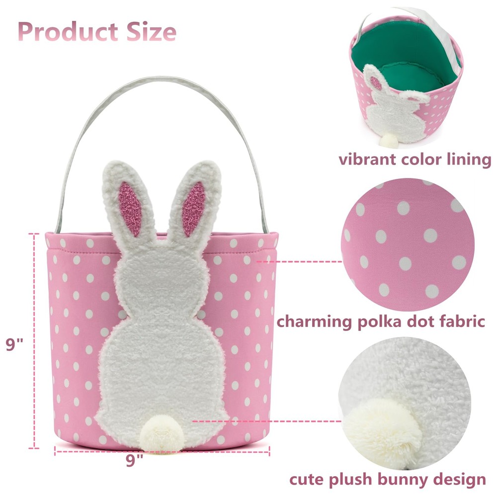 E-FirstFeeling Easter Bunny Basket, Egg Hunt Basket with Plush Bunny Design, ...