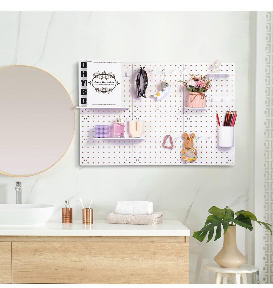 58 Pcs Pegboard Organizer Kits Plastic Pegboard Wall Panel Mount Display