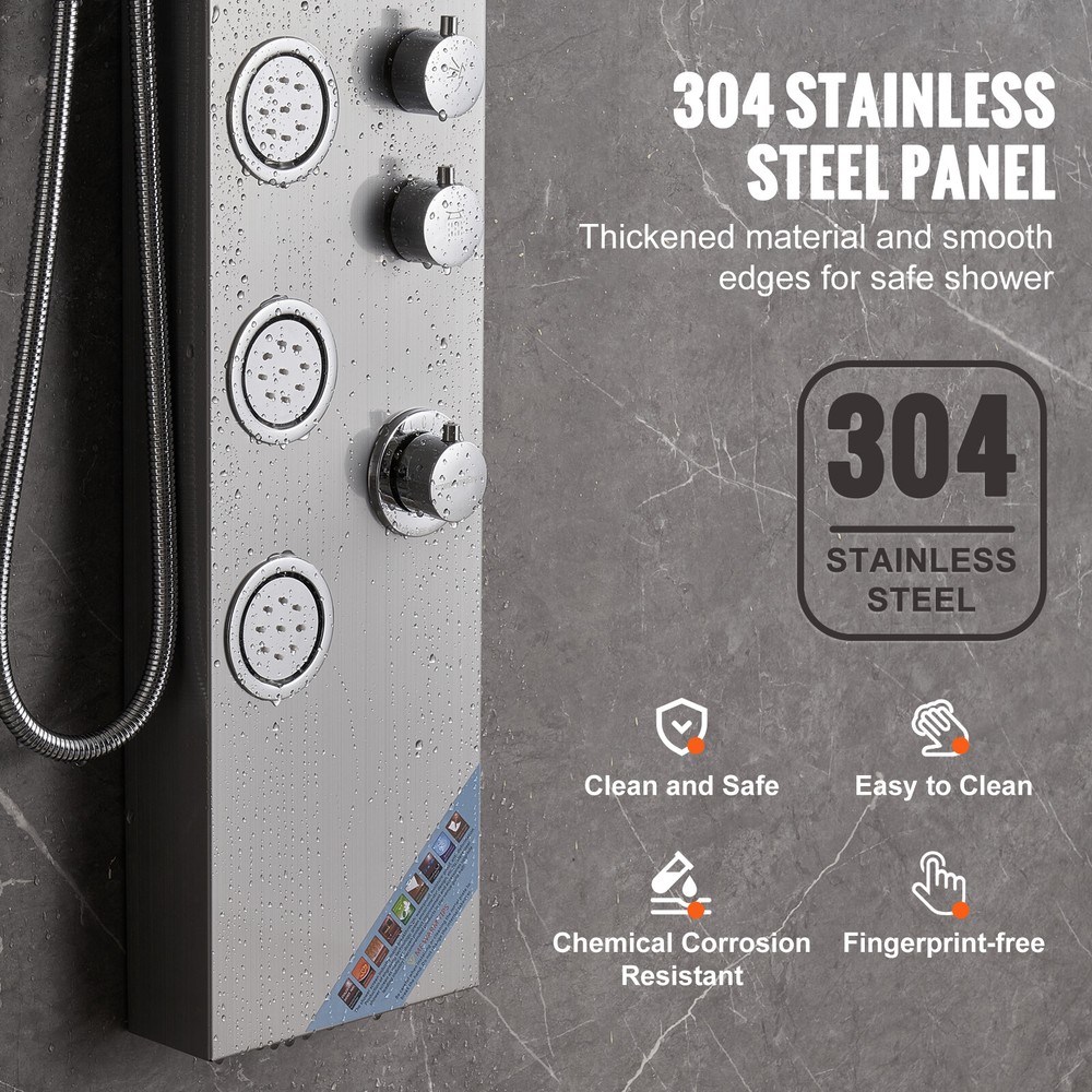 VEVOR Shower Panel Tower System Stainless Steel 4 Modes Rainfall Waterfall Jets