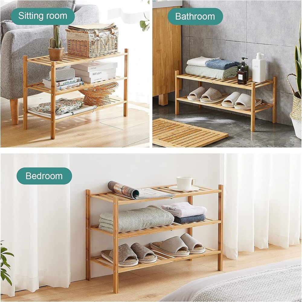 4-Tier Bamboo Shoe Rack for Entryway, Stackable | Foldable | Natural, Shoe Organ