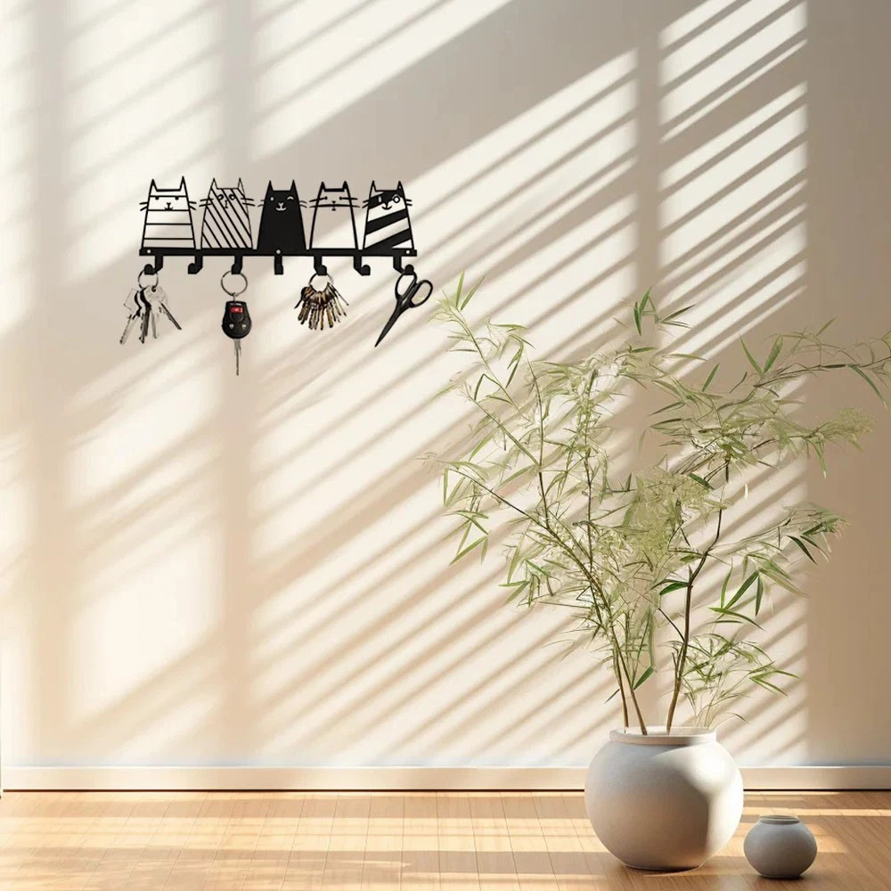Cat Themed 7-Hook Decor Rack Modern Key Coat Storage Hanger