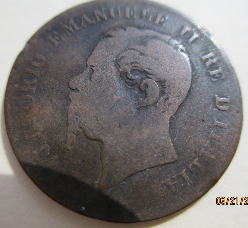 1867 N Italy 5 Centesimi coin