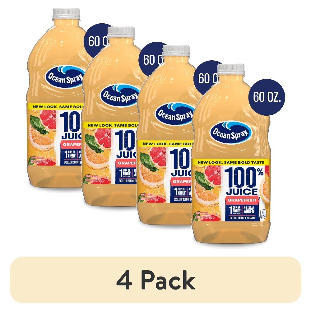 (4 pack) 100% Grapefruit Juice, 100% Juice, 60 fl oz Bottle