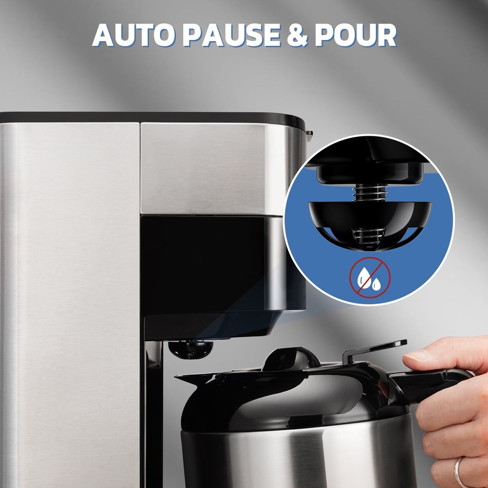 8-Cup Coffee Maker Black Programmable with Thermal Carafe, Touch Screen Timer