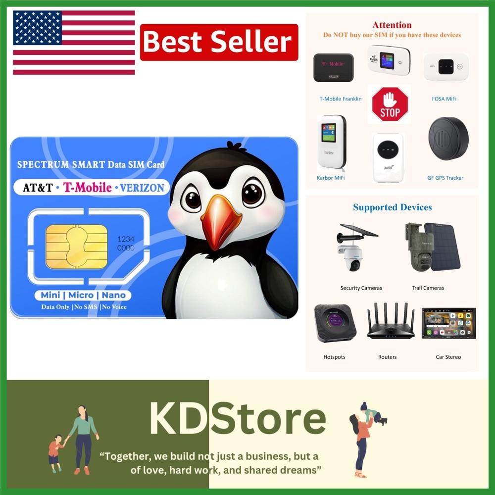 Data-Only SIM Card for Security Cameras, Hotspots, Tablets LTE US &