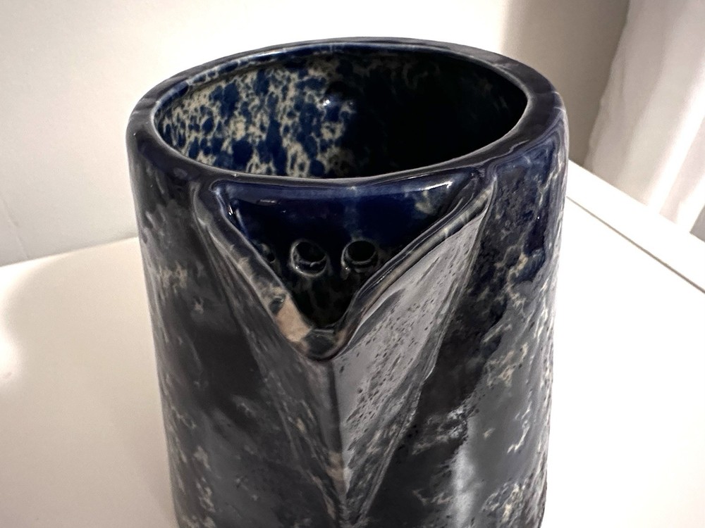 Speckled Blue And White Ceramic Pitcher With Handle
