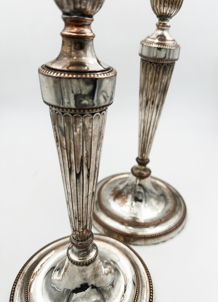 MATCHED PAIR CANDLESTICKS OLD SHEFFIELD PLATE GEORGE III c1785