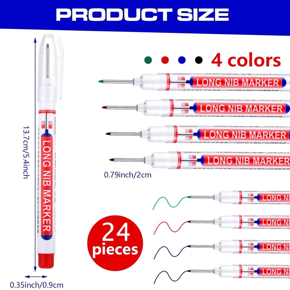 Eersida 24 Pieces Long Nib Marker Pens Deep Hole 20mm Assorted