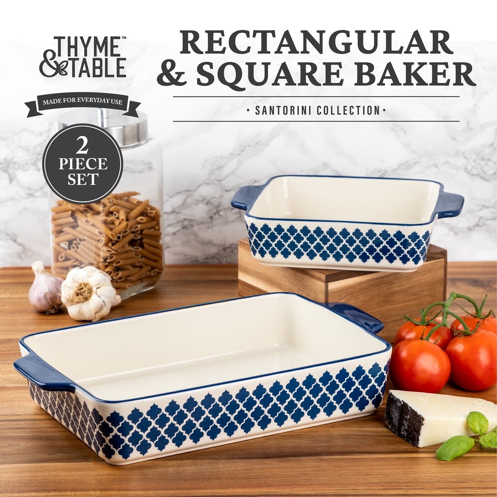 Stoneware Square & Rectangular Baker Blue Pattern 2-Piece Set
