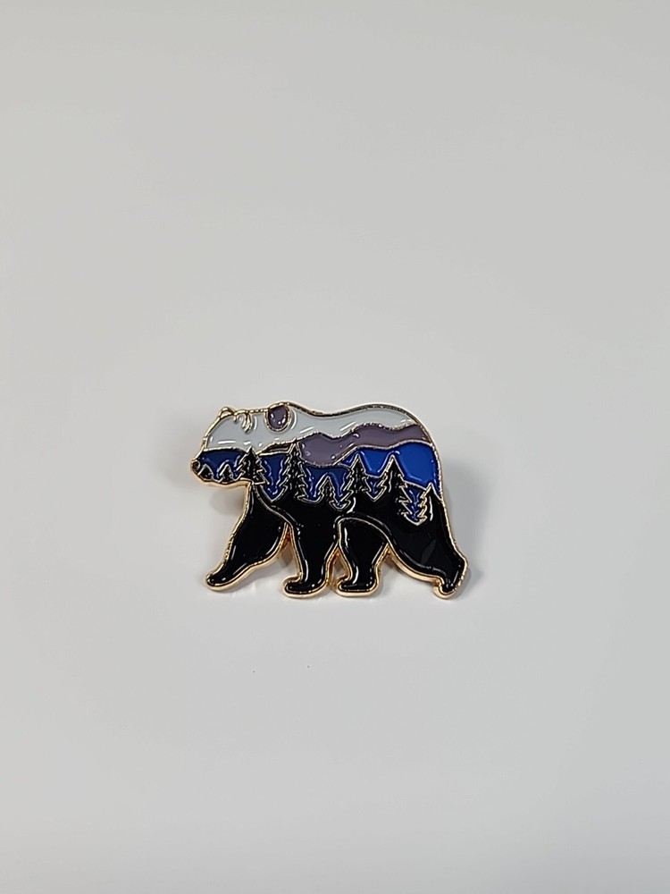 Walking Bear Lapel Pin Wilderness Scene *