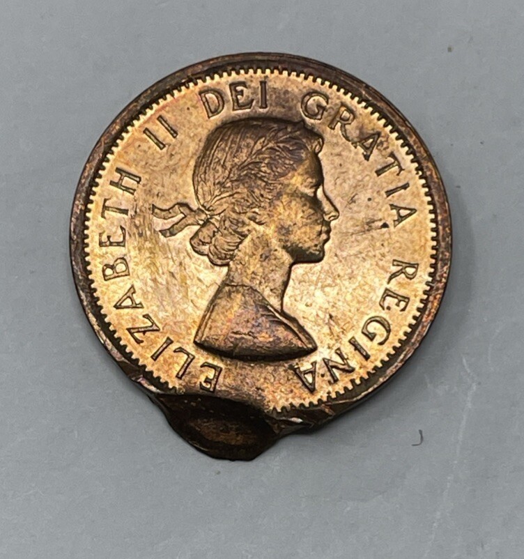 1963 Canada 1 Cent Major Error, Off Centre Double Struck #C459