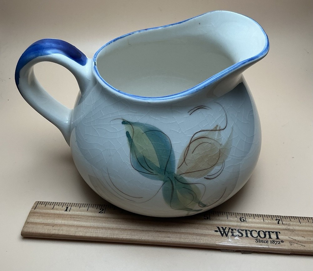 Vintage Small Portuguese Pitcher, Hand Painted Floral Pattern.