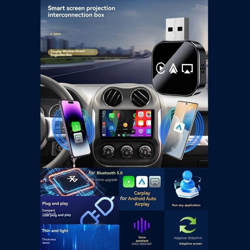 Wireless Conversion Adapter 3-in-1 for CarPlay Android AirPlay Bluetooth Dongle