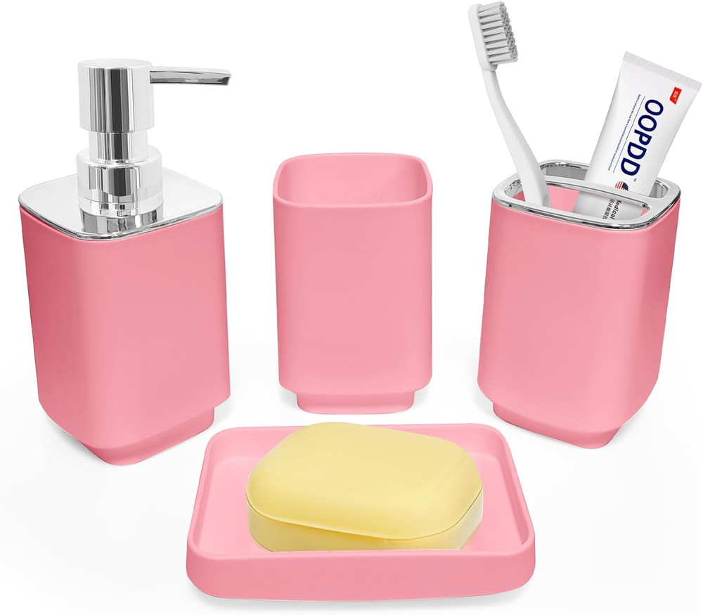 4 Piece Bathroom Accessory Sets, Light Pink Bathroom Accessories Sets Include To