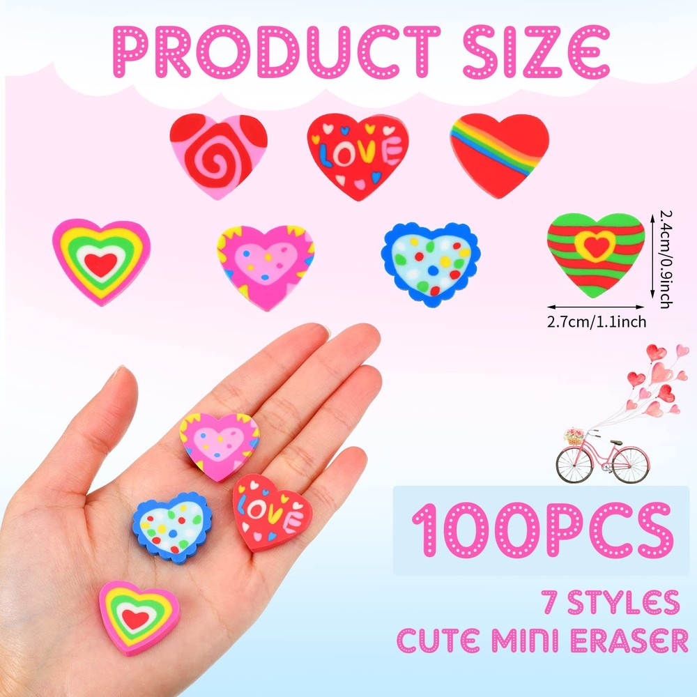 Glenmal 100 Pcs Valentines Erasers Bulk Heart Pencil Assorted...