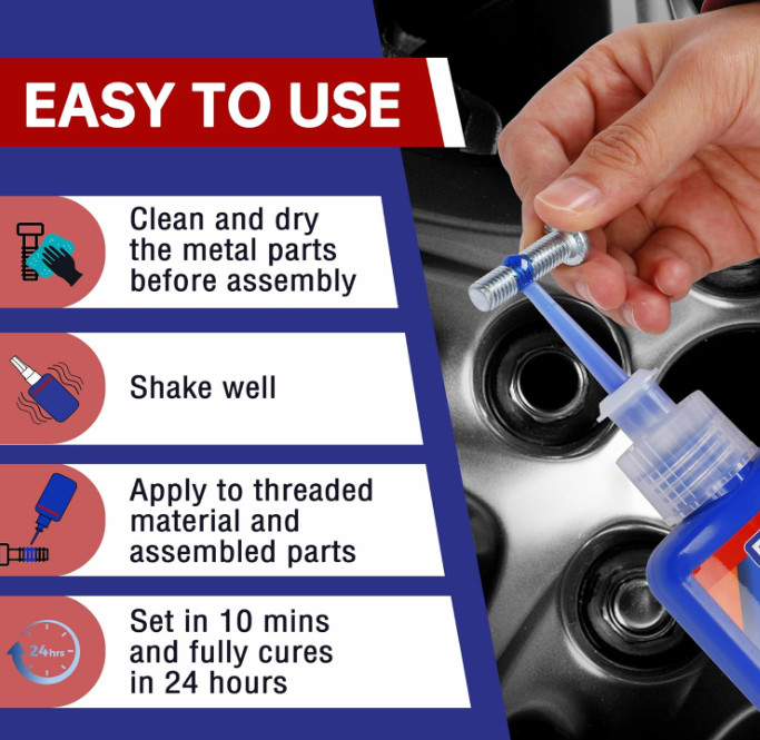 Threadlocker Blue and Red,50mlx2 Thread Lock Medium & Strong Strength Lock Tight