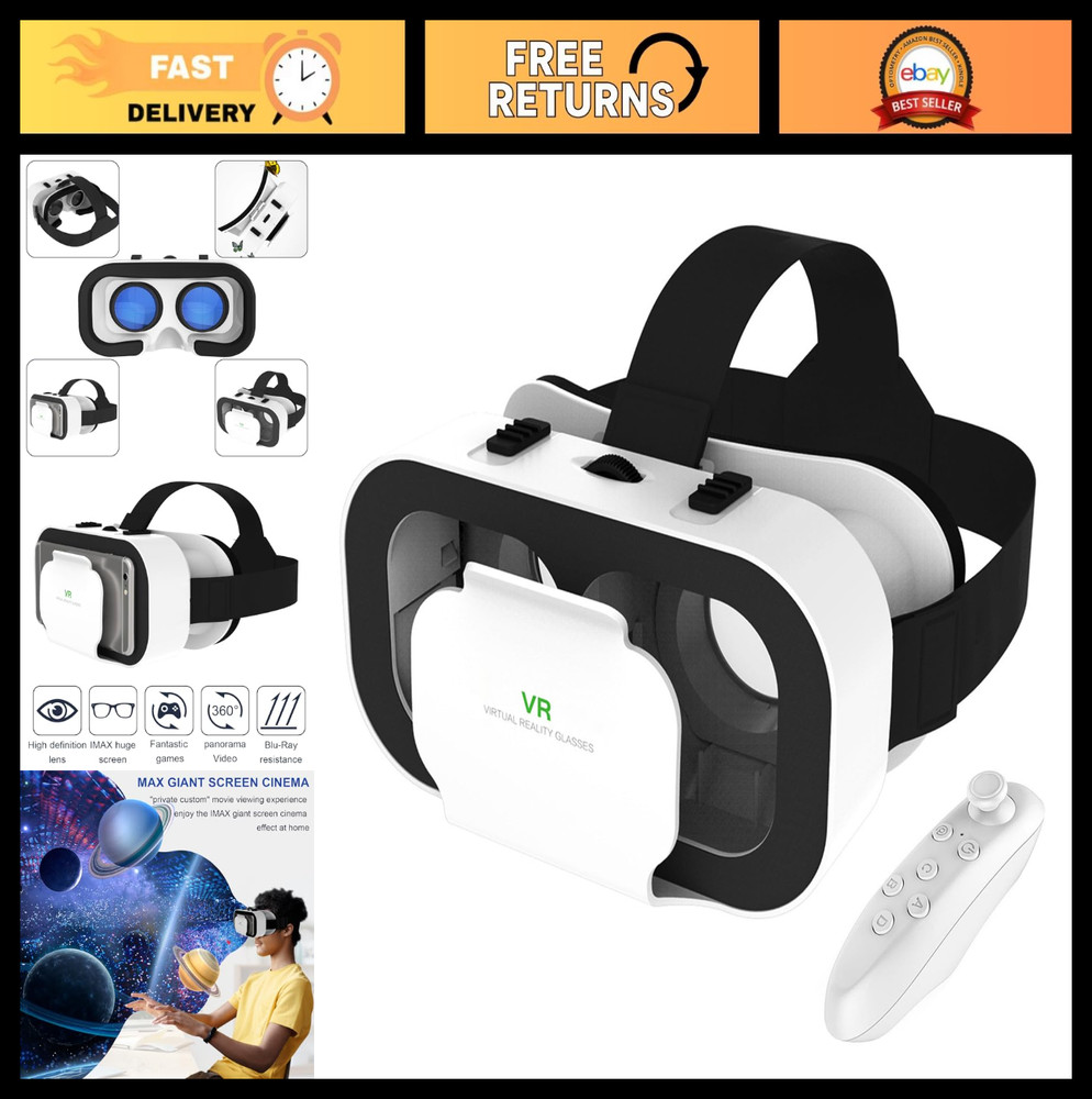 3D VR Headset with Controller - Adjustable Virtual Reality Goggles for 4.7-6.5"