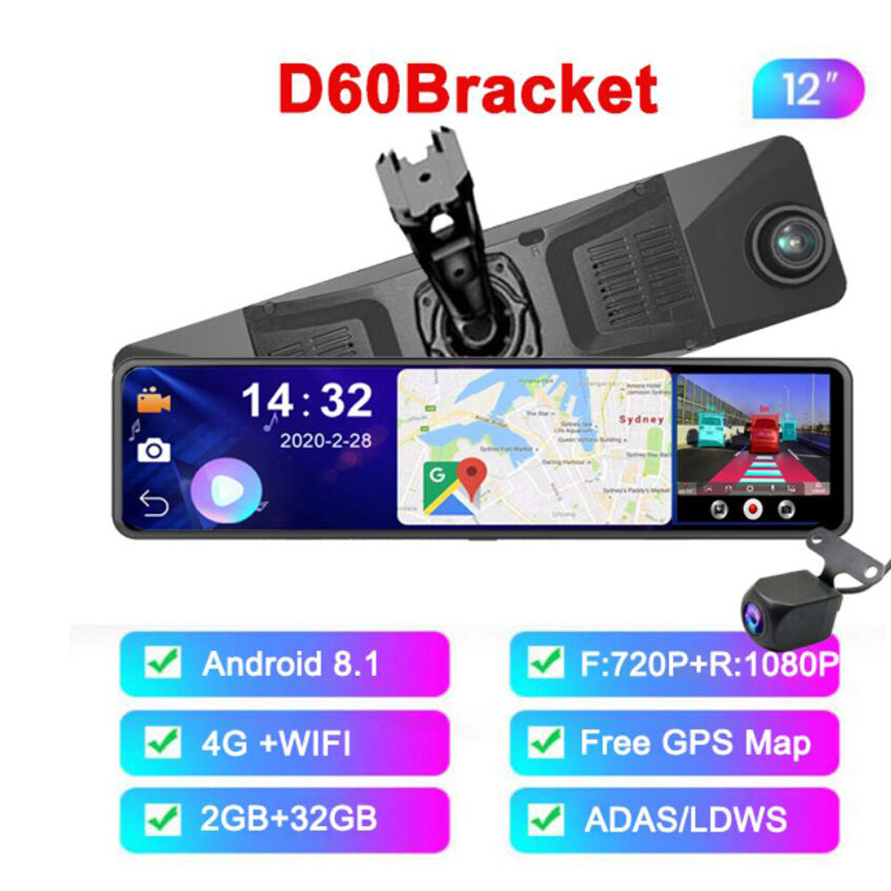 12"Full Touch IPS 4G wifi Car DVR Camera Android dash cam smart rearview mirror