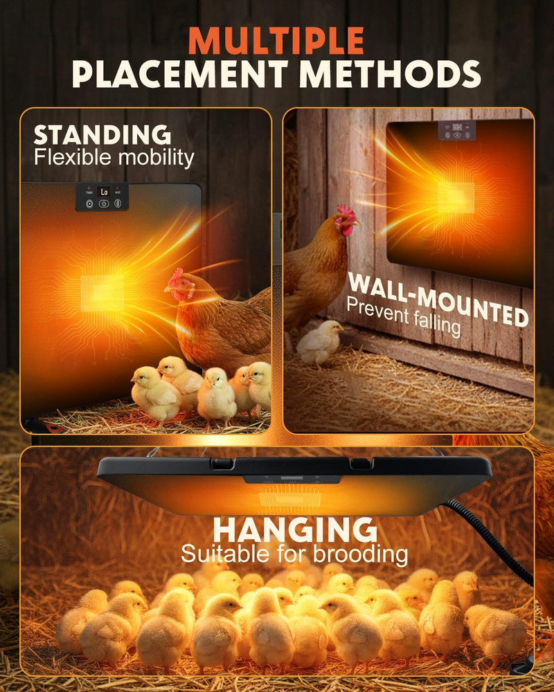 2026 Upgraded Chicken Coop Heater, 200W Chick Brooder Heating Plate with 5 Timin